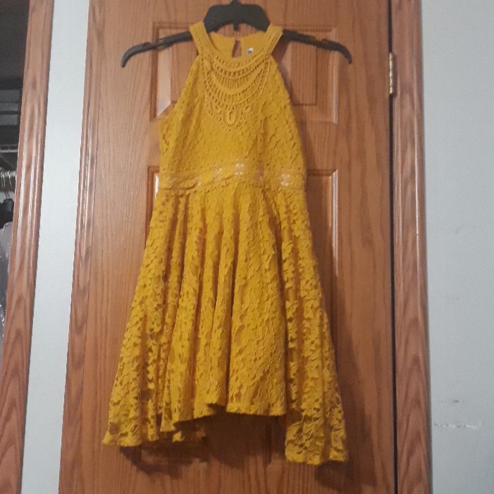 Girls Mustard Yellow Lace Dress